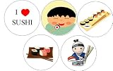 Set of 5 I Love SUSHI Pinback Buttons 1.25" Pins Rolls Japan