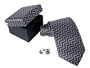 Gray Herringbone 100% Silk Necktie & Cufflinks