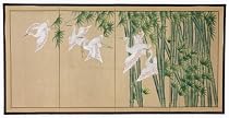 Beautiful Simple Birds, Nature Scene - 24" x 48" Bamboo Escape Oriental Decorative Wall Art Screen