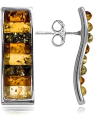 Sterling Silver Multi-Color Amber Slider Earrings