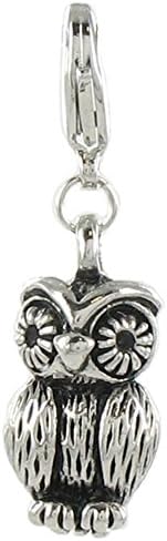 Quiges Charms Silver Plated Owl Click-on Charm Lobster Clasp for Charms Bracelet, Necklace or Charms Carrier