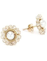 Dana Kellin Feminine Hand - Stitched Crystal and Pearl Post Earrings
