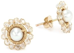 Dana Kellin Feminine Hand - Stitched Crystal and Pearl Post Earrings