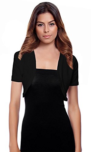 Women's Ruched Short Sleeve Cropped Open Shrug Bolero Cardigan,Black M