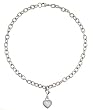 Women's Stainless Steel Simulated Moonstone Rolo Heart Charm Necklace, 17"