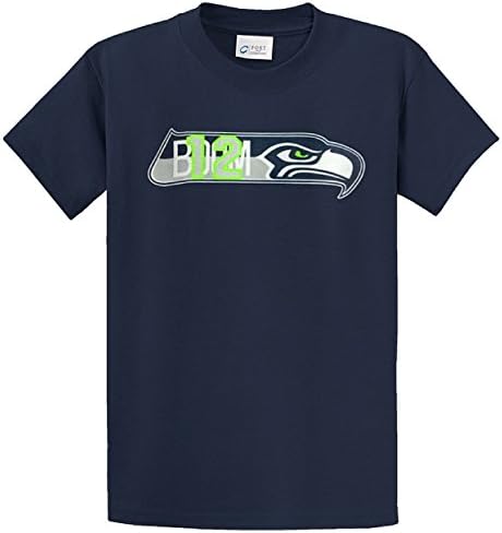 Sea Hawks "12 Boom Hawk" Adult Short Sleeve T-Shirt (Navy, Medium)