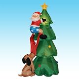 6 Foot Inflatable Santa Claus Climbing on Christmas Tree Chased by Dog