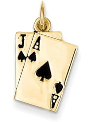 14k Yellow Gold Enameled Blackjack Playing Cards Charm