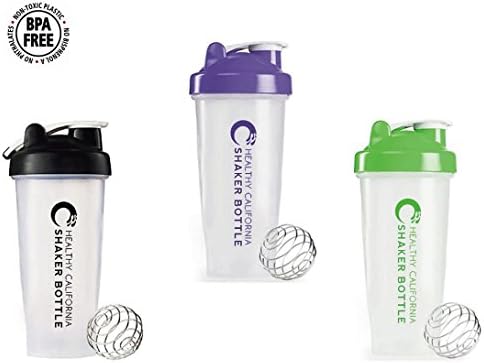 3 Pack - Healthy California Purple, Green, Black Shaker / Blender Bottle ✔ 28 ounce - Shaker Bottle Perfect for mixing Protein Shakes, Pancakes, Scramble Eggs &amp; Smoothies! ✔