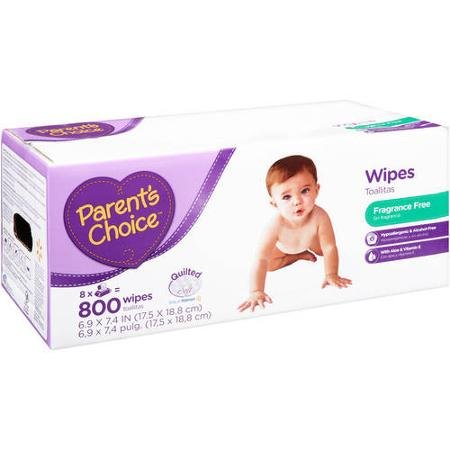 Parent's Choice Unscented Baby Wipes, 800 Ct, with Aloe and Mild Cleanser, Hypoallergenic