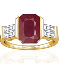 18K Yellow Gold Emerald Cut Ruby Ring With Sidestones