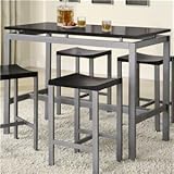 IMAGE OF Coaster 5-Piece Metal Dining Set with 4 Barstools, Silver/Black