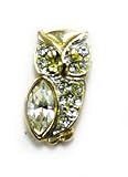 Petite Gold Plated Owl Pin with Cubic Zirconia Gemstones - Fashion Brooch