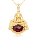 10k Yellow Gold Garnet Buddha Birthstone Pendant, 18"
