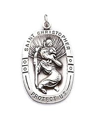 St. Christopher Sterling Silver Medal Pendant, 18" Steel Chains