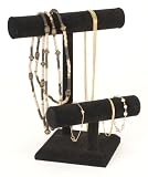 KCF 49129 Jewelry T-Bar Display for Necklace and Bracelets, 2-Tier, Black Velvet