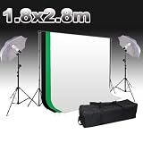 BPS Professionale Foto Studio e Video Set Kit 2x125W Lampada da Studio Illuminatore DayLight, 2x Cavalletto Stativo Regolabile 80cm-200cm,0.8m-2.8m Struttura portafondali,3x Fondale Bianco,verde,nero,2x Ombrello da Studio,1x Borsa per il trasportodi BPS