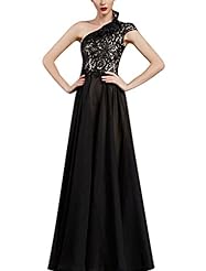A-line Cocktail Floor Length One Shoulder Sleeveless Lace Natural   Waistline Chiffon/Polyester Bubble Dress Evening Dress/Homecoming Dress/Pageant Dress/Prom Dress/Party Dress/Wedding Dress 