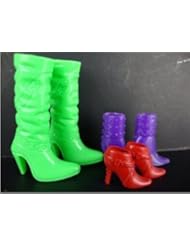 Toy: Lanlan Babie a Group of 3 Pairs of Boots in Green, Red and Purple Made to Fit the Barbie Doll - Lanlan
