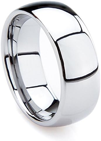 Tungsten Carbide 8 mm (5/16 in) High Polished Comfort Fit Domed Wedding Band Ring Sz 15.5