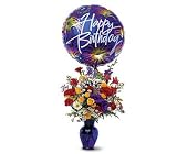 Balloon and Carnation flowers bouquet Birthday Fireworks
