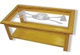 Glass Top Coffee Table - Solid Oak, Fully Assembled - Firefighter Tribute Etching