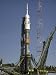 Soyuz Rocket Is Erected into Position at the Launch Pad at Baikonur Cosmodrome in Kaz...