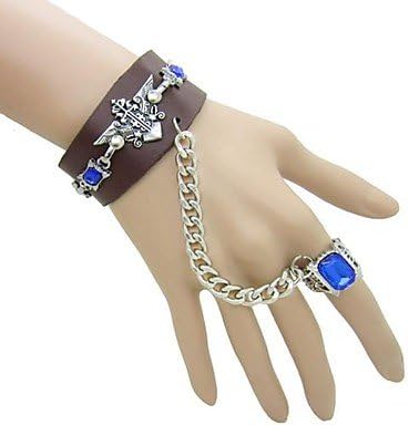 European And American Eagle Blue Diamond Ring Anime Punk Leather Bracelet