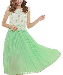 Lace Crinkled Pleated General Print Chiffon Midi Dress 