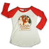 Junk Food - Girls Long Sleeve Baseball Tee Shirt with Rudolph the Reindeer, Red, White