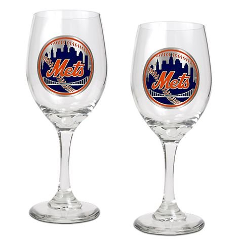 New York Mets NY Set of 2 Wine Glasses