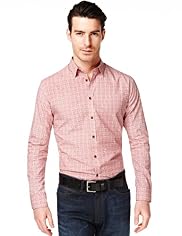 Autograph Luxury Pure Cotton Long Sleeve Square Print Shirt
