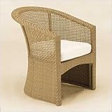 IMAGE OF Trinidad Wicker Barrel Dining Chair w/ Cushion Finish: Natural, Fabric: Kittrell-Onyx