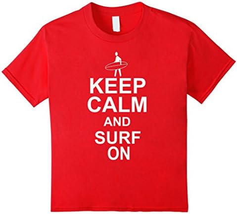 Kids KEEP CALM AND SURF ON T-SHIRT 8 Red