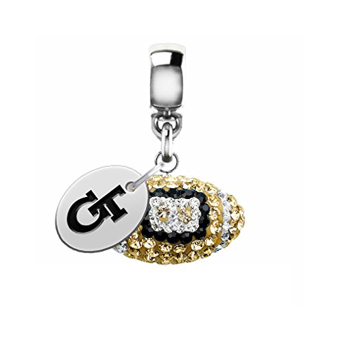 Georgia Tech Yellow Jackets Crystal Football Drop Charm Fits All European Style Charm Bracelets