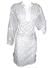Womans Peasant Tunic Dress White Georgette Tunic Floral Embroidered Dress (Chest: 48 inches.)