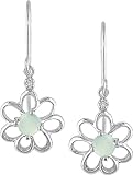 10K White Gold .01 ctw Diamond and Opal Flower Earrings
