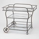 Heritage Motif Serving Cart Tabletop: Obscure Glass, Finish: Hammered Pewter