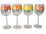 ArtisanStreet's Tea Rose Wine Goblets in Triple Rose Design. Set of 4 Wine Glasses. Feature Yellow, Pink & Orange Shades on Clear Crystal. Hand Painted, One of a Kind, Signed by Artisan