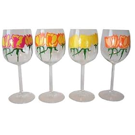 ArtisanStreets Tea Rose Wine Goblets in Triple Rose Design. Set of 4 Wine Glasses. Feature... by ArtisanStreet