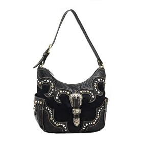 American West Black Beauty Collection Zip Top Hobo w Side Pockets Black Beauty