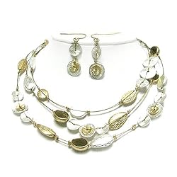 Gold Silver Tone Multi Layered Metallic Disk Necklace and Earrings Set