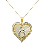 10k Yellow Gold Mother of Pearl Polished Diamond-Cut Mother and Child Heart Pendant, 18