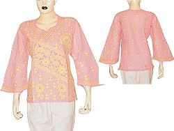 Comfort Clothes Womens Short Sleeve Top Kurti India Wear Chikan Embroidery Size M (ctop448)