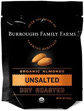 Unsalted Dry Roasted Organic Almonds, 8oz