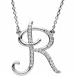 14k White Gold Regal Initial R Diamond Necklace