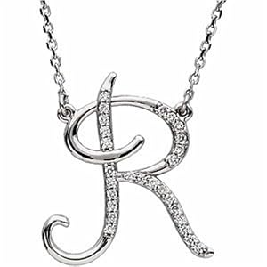 14k White Gold Regal Initial R Diamond Necklace