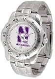 Northwestern Wildcats Suntime Mens Sports Watch w/ Steel Band - NCAA College Athletics