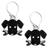 Black Lab Labrador Dog w/ Bone Enamel & Sterling Silver Dangle Earrings