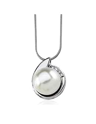 Pearl And Diamond Necklace In 14 Karat White Gold, .05 Carat